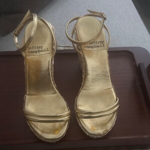 Jeffrey Campbell Metallic Gold Wedge Sandals